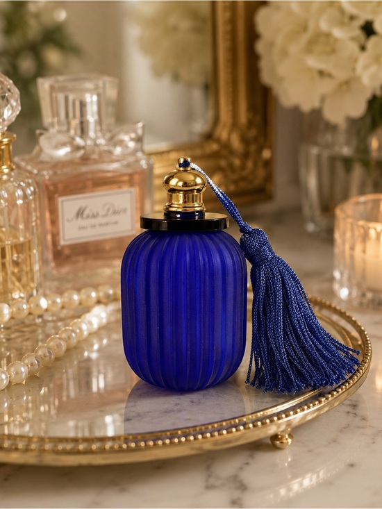 Other - Vintage Blue Glass Perfume Bottle Atomizer Tassel Mini Vanity Refillable Decor